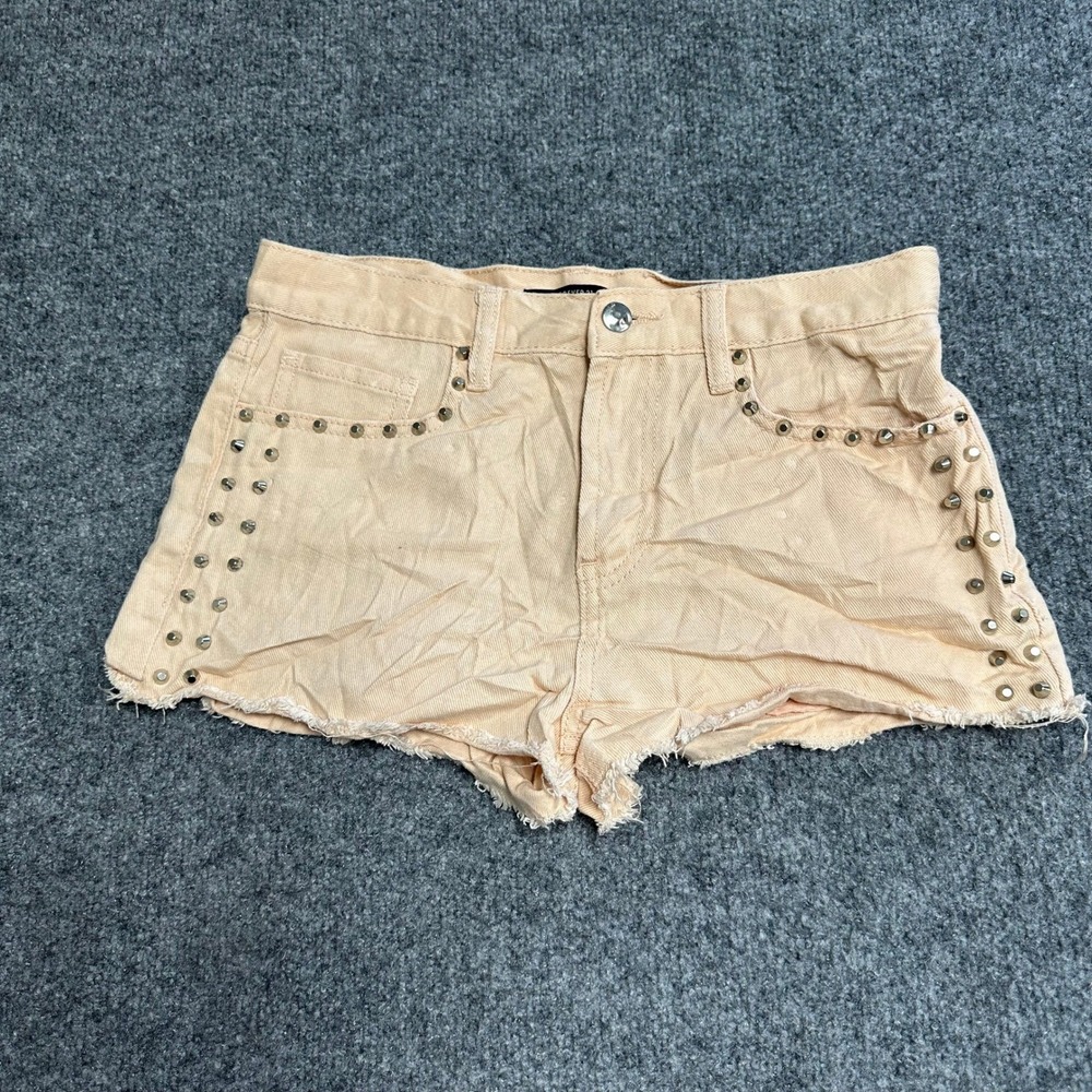 Forever 21 Shorts Womens Size 27 Peach Studded Cotton Raw Hem High Waist Casual